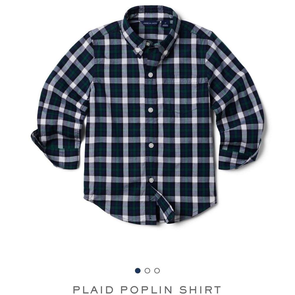 Janie and Jack boys size 5 plaid button down shirt green/navy/white
